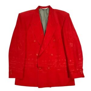 Vintage Falcone Womens Red Double Breasted Blazer Jacket Pattern Size L 327